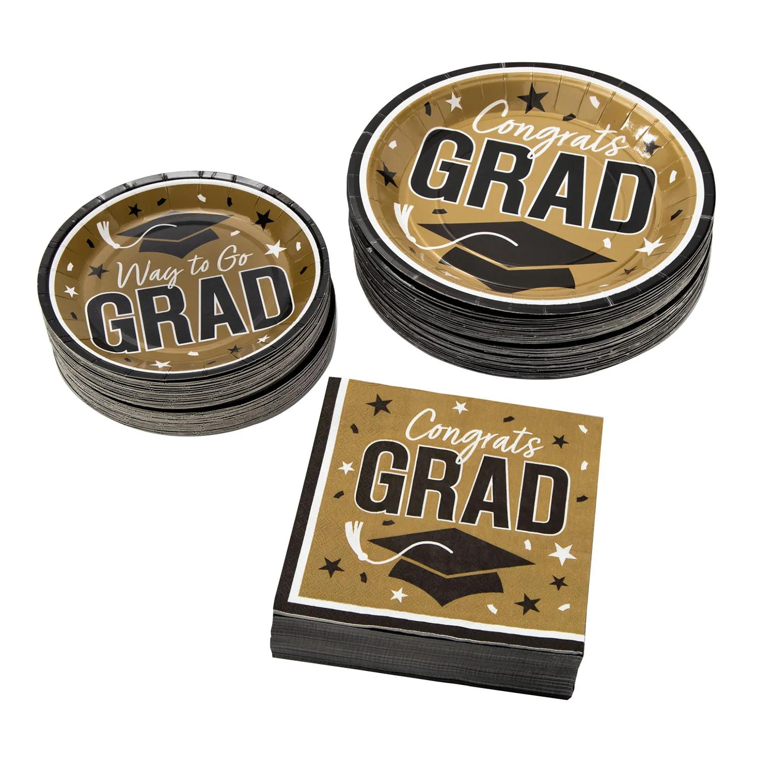 Bulk 150 Ct. Gold Congrats Grad Graduation Party Disposable Tableware ...