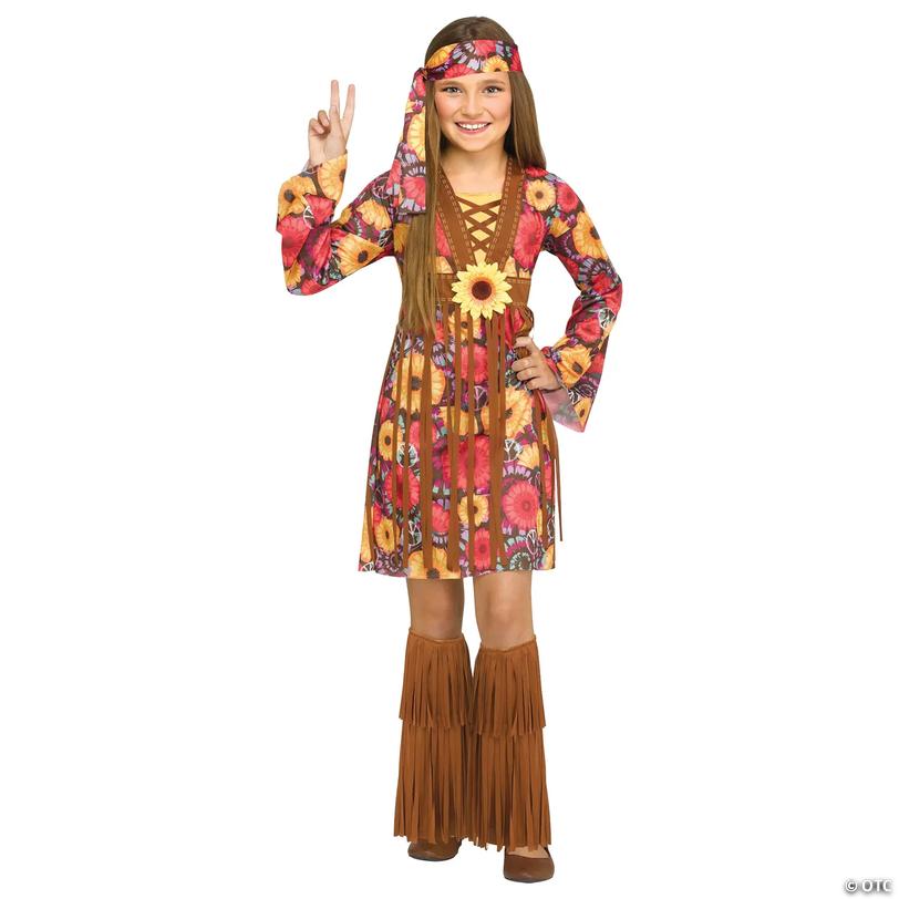 Kids Flower Power Hippie Costume - Medium 8-10 Image
