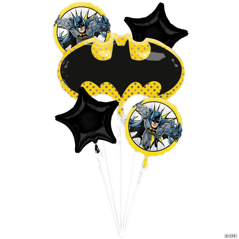 Batman&amp;#8482; Black &amp; Yellow Mylar Balloon Bouquet - 5 Pc. Image