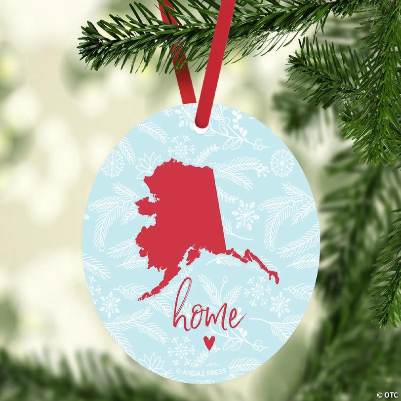MDF Ornament Alaska Home Winter Blue/Red | Oriental Trading
