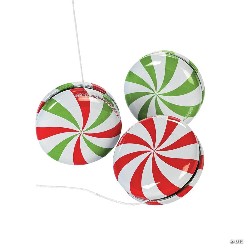 Peppermint Candy Pattern Red &amp; Green YoYos - 12 pc Image