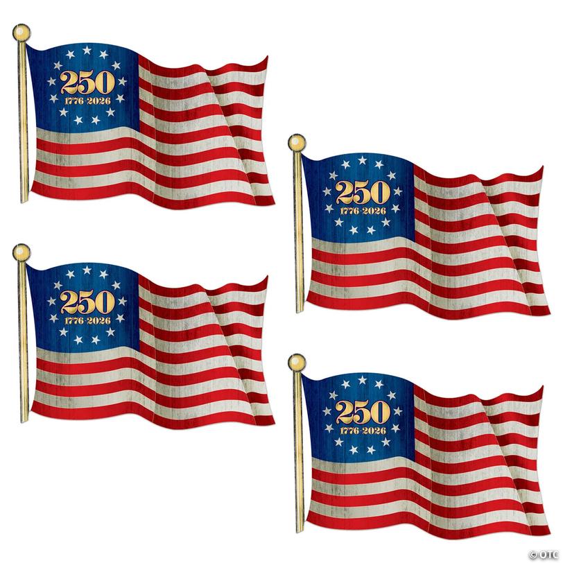 Beistle Semiquincentennial Patriotic Cardstock Flag Wall Cutouts with Gold Text &amp;#8211; 48 pc Image