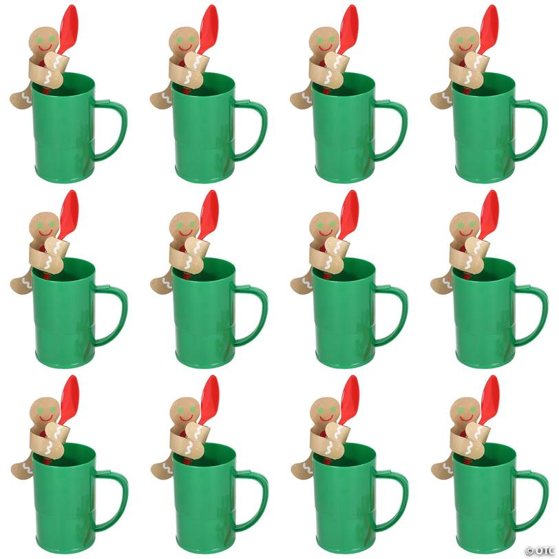 86 Pc. Christmas Gingerbread Man &amp; Green Plastic Mug Handout Kit for 12 Guests Image