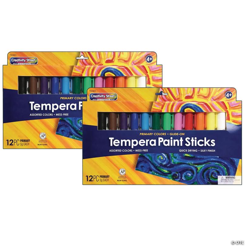 Creativity Street Glide-On Tempera Paint Sticks, 12 Assorted Primary Colors, 5 grams, 12 Per Pack, 2 Packs Image