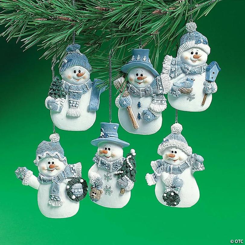 Blue Snowman Hat &amp; Scarf Resin Christmas Ornaments - 12 pc Image