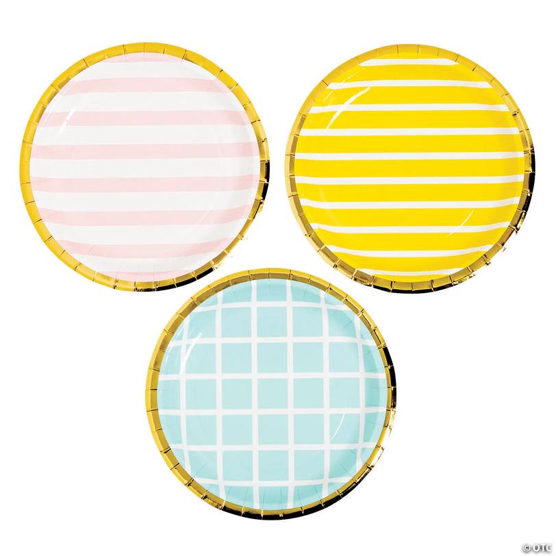 Gold Rim Pastel Paper Dessert Plates - 8 Ct. Image