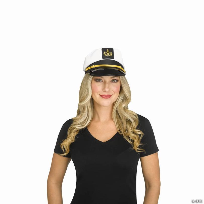 Adults White, Black &amp; Gold Polyester Skipper Hat Costume Accessory Image