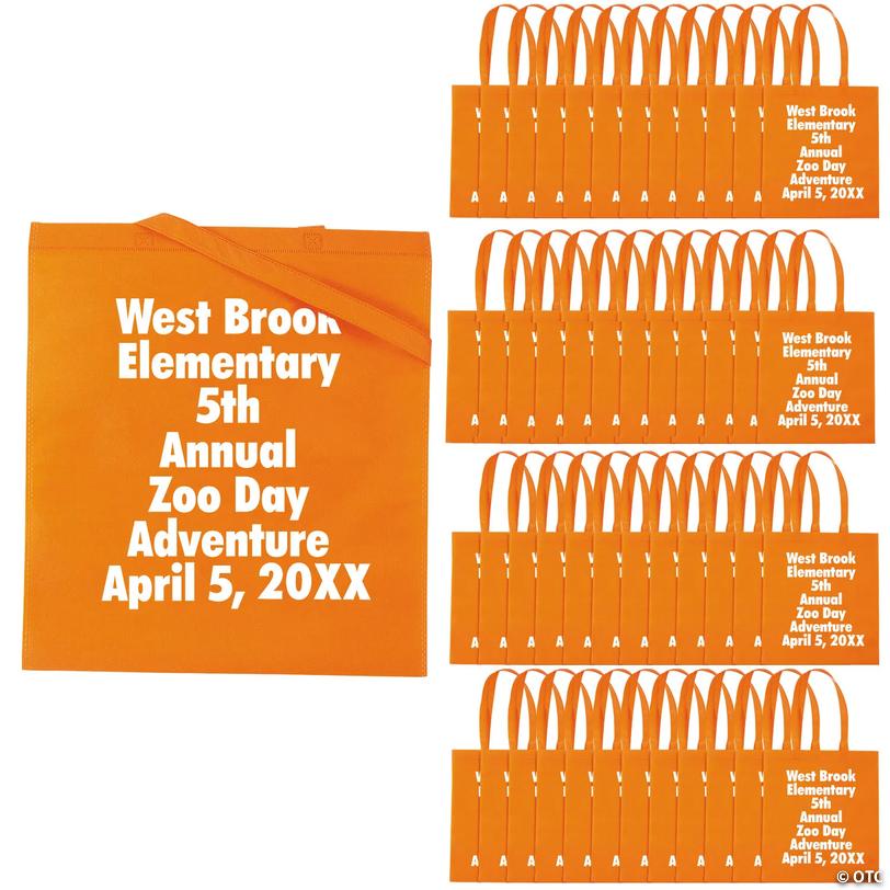15" x 17" Bulk 300 Pc. Personalized Large Orange Nonwoven Tote Bags Image