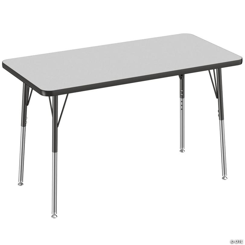 24" x 48" Rectangle T-Mold Activity Table with Adjustable Standard Swivel Glide Legs - Gray/Black Image