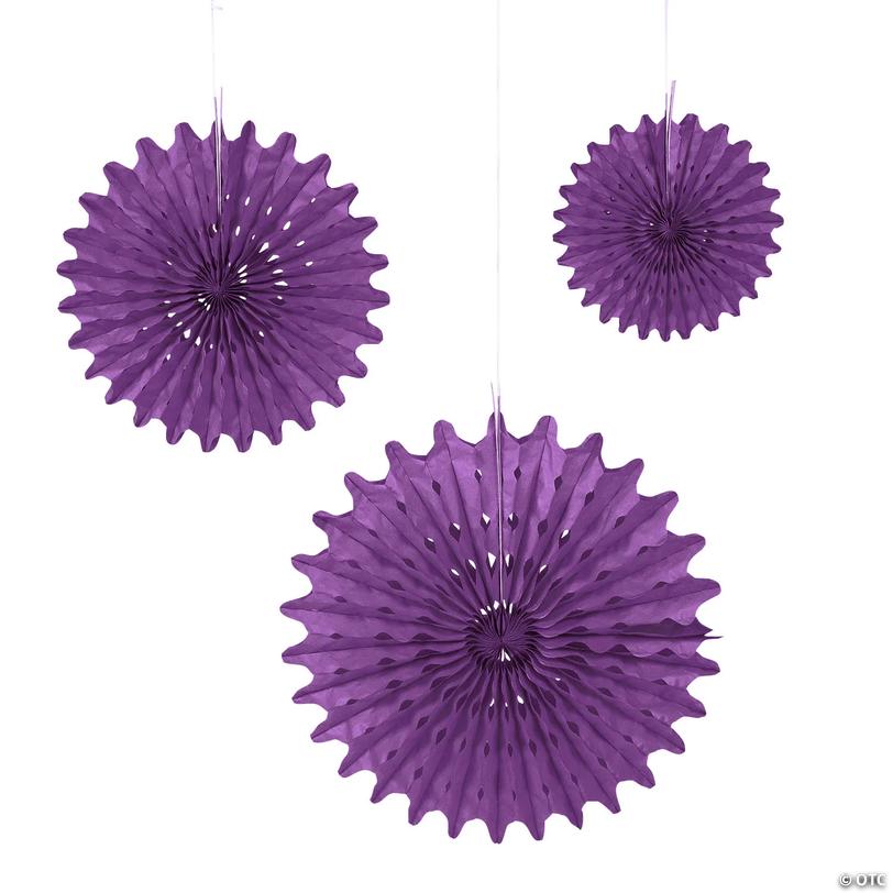 8" - 16" Purple Hanging Paper Fans - 12 Pc. Image