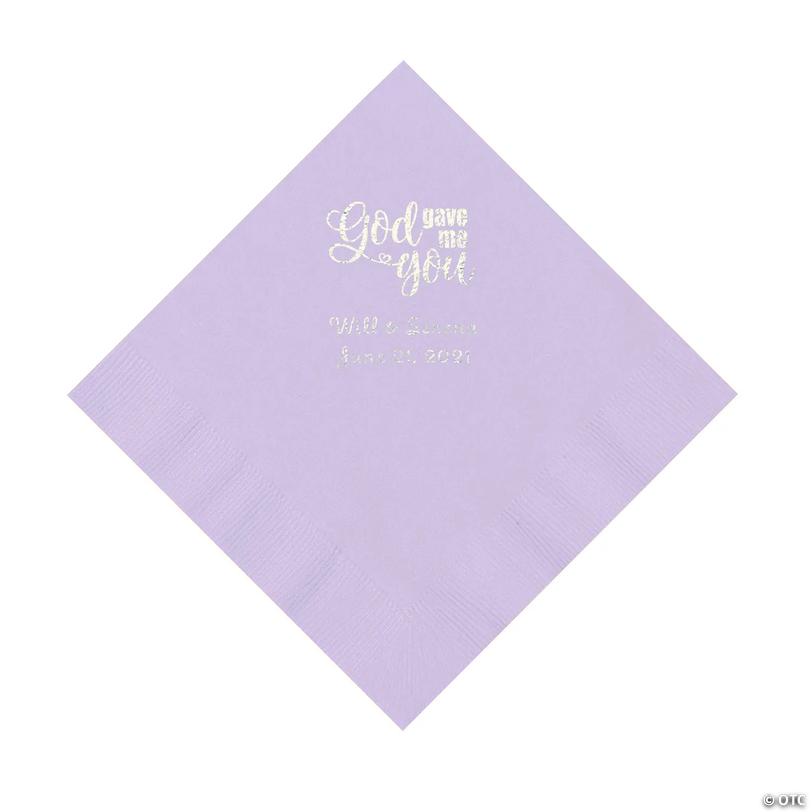 6 1/2" Bulk 50 Ct. Personalized God Gave Me You Lilac Luncheon Napkins with Silver Foil Image