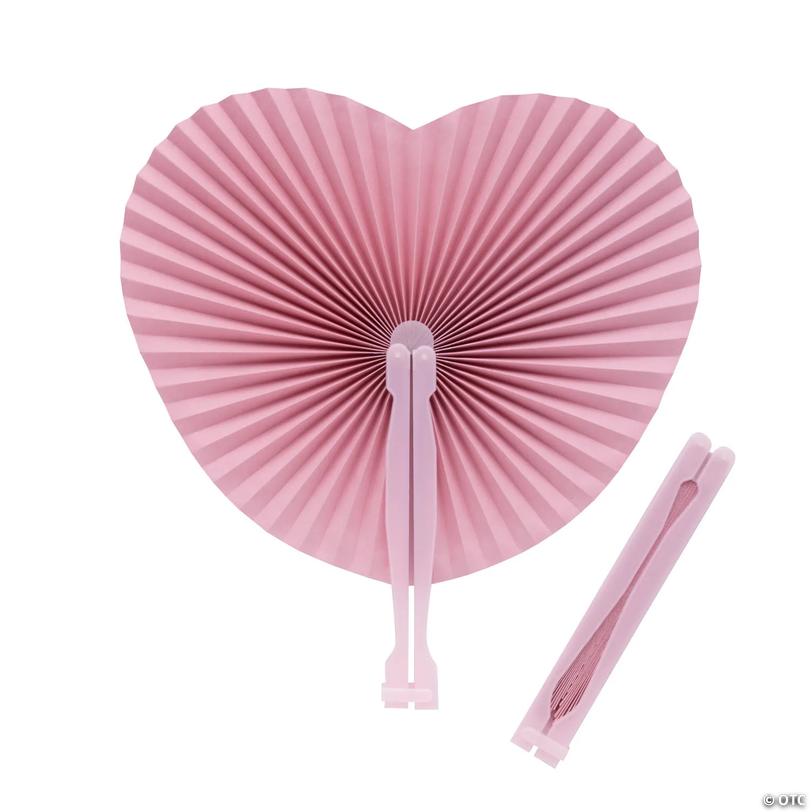 Blush Heart-Shaped Folding Hand Fans - 12 Pc. Image