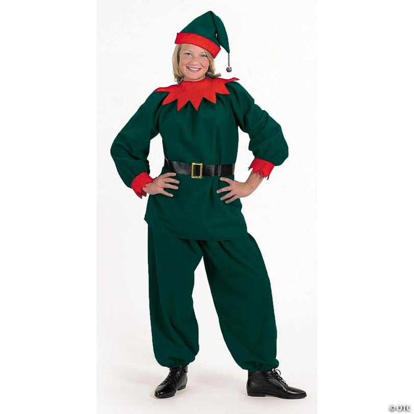 Adults Red &amp; Green Santa's Helper Elf Suit Costume - Large/Extra Large 14-18 Image