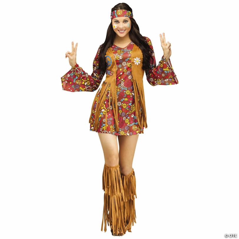 Women&amp;#8217;s Multicolor Peace &amp; Love Hippie Costume - Small-Medium 2-8 Image