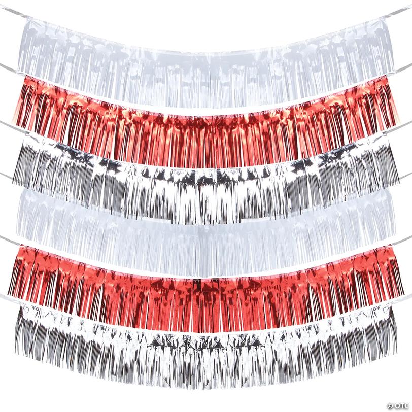 Red, White &amp; Silver Fringe Garland Backdrop Image