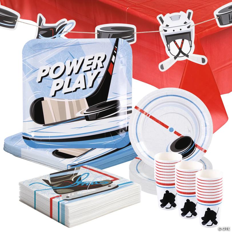 107 Pc. Hockey Sport Party Disposable Tableware Kit For 24 Guests Image