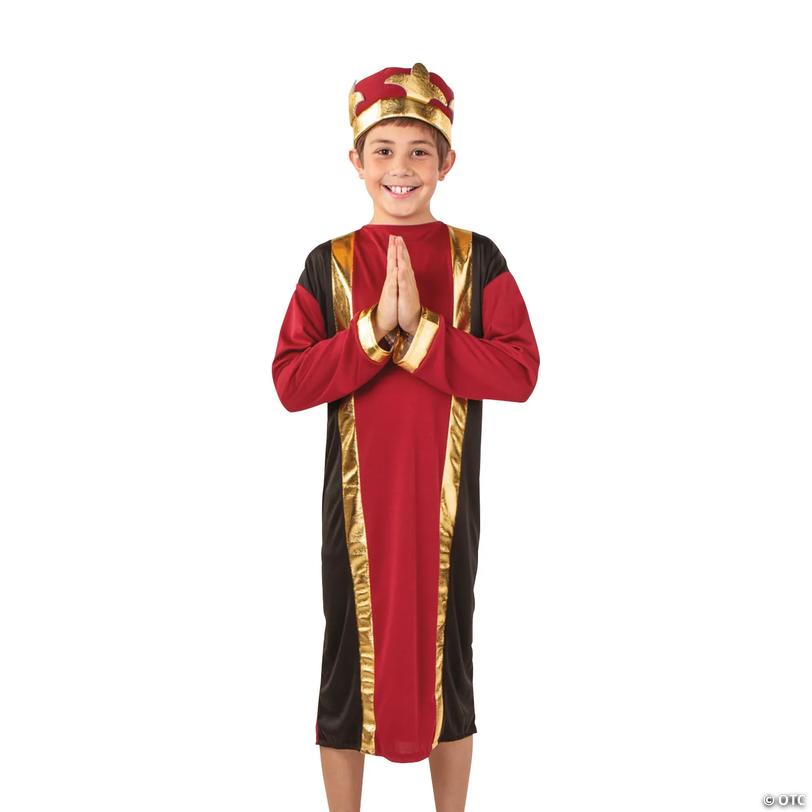 Kids King Herod Red &amp; Gold Gown Nativity Costume with Hat Image