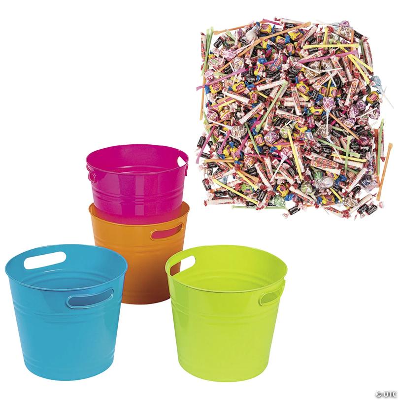 Bright Colored Buckets with Candy Parade Kit - 1004 Pc. | Oriental Trading