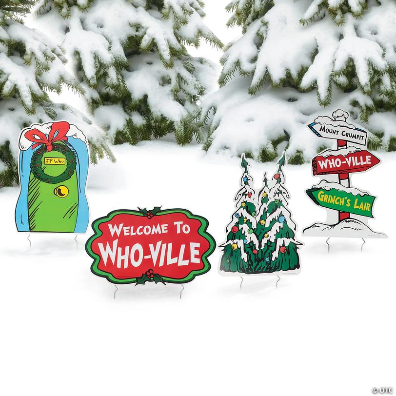 Dr. Seuss&amp;#8482; The Grinch Who-Ville Christmas Single-Sided Yard Sign Set - 4 pc Image