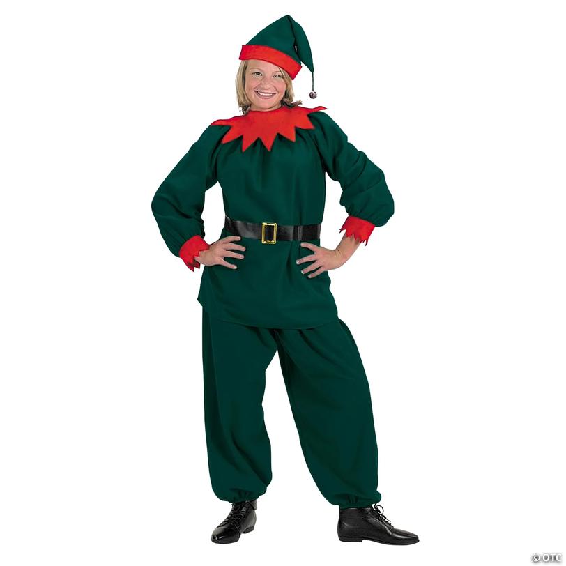 Adults Red &amp; Green Santa's Helper Elf Suit Costume Image