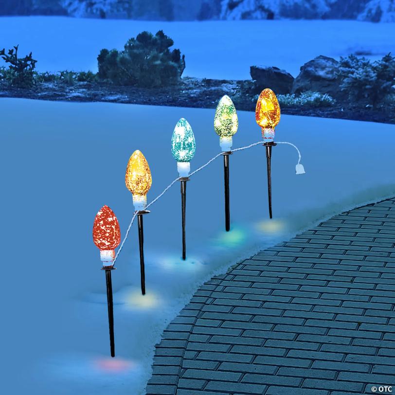 Light-Up Christmas Bulb Yard Stakes - 5 Pc. Image