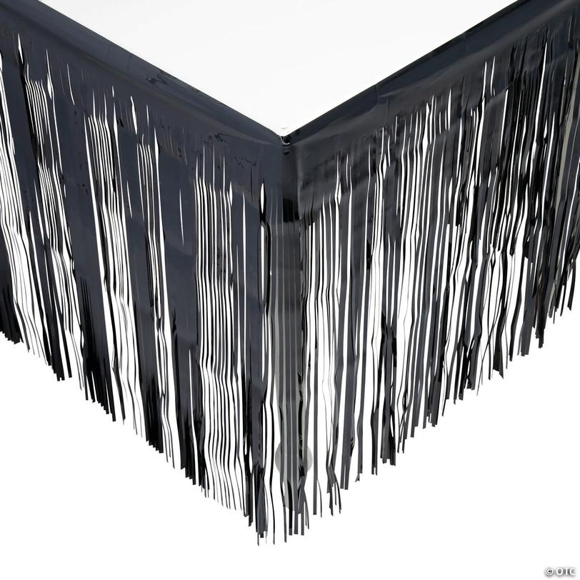 9 ft. x 29" Black Metallic Fringe Plastic Table Skirt Image