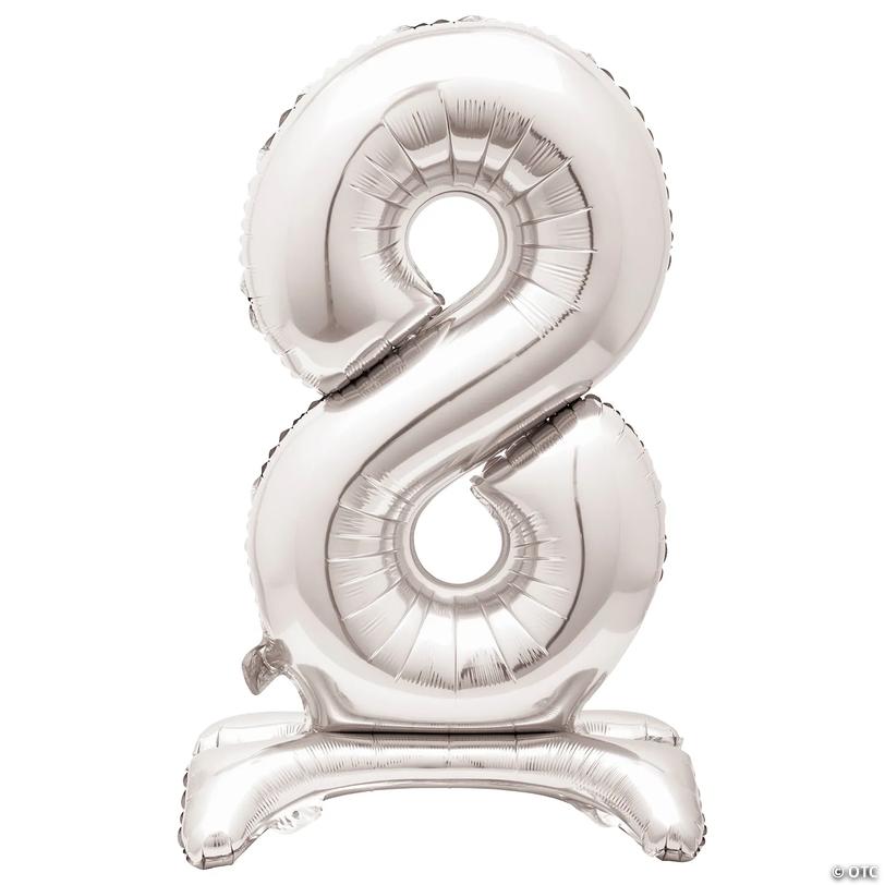 8-Shaped Silver Number 30" Mylar Stand-Up Balloon Image