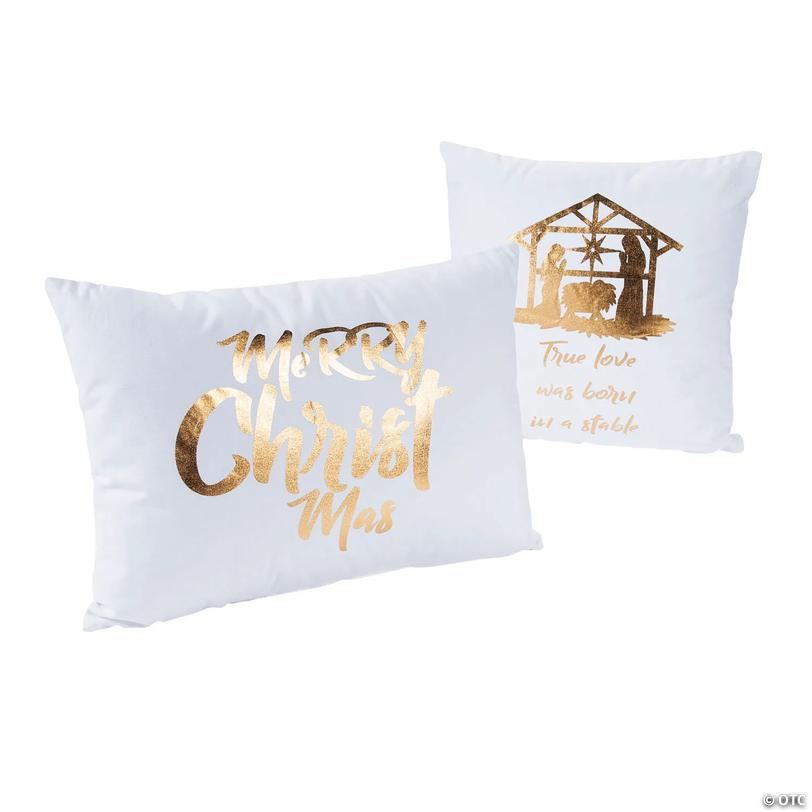 White with Gold Nativity Pillow Set - 2 pc Image