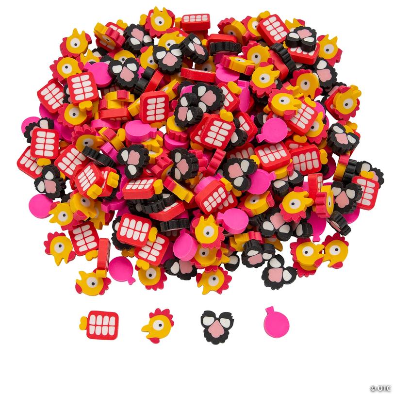 3/4" Bulk 300 Pc. Mini Classic Gag-Shaped Multicolor Rubber Erasers Image
