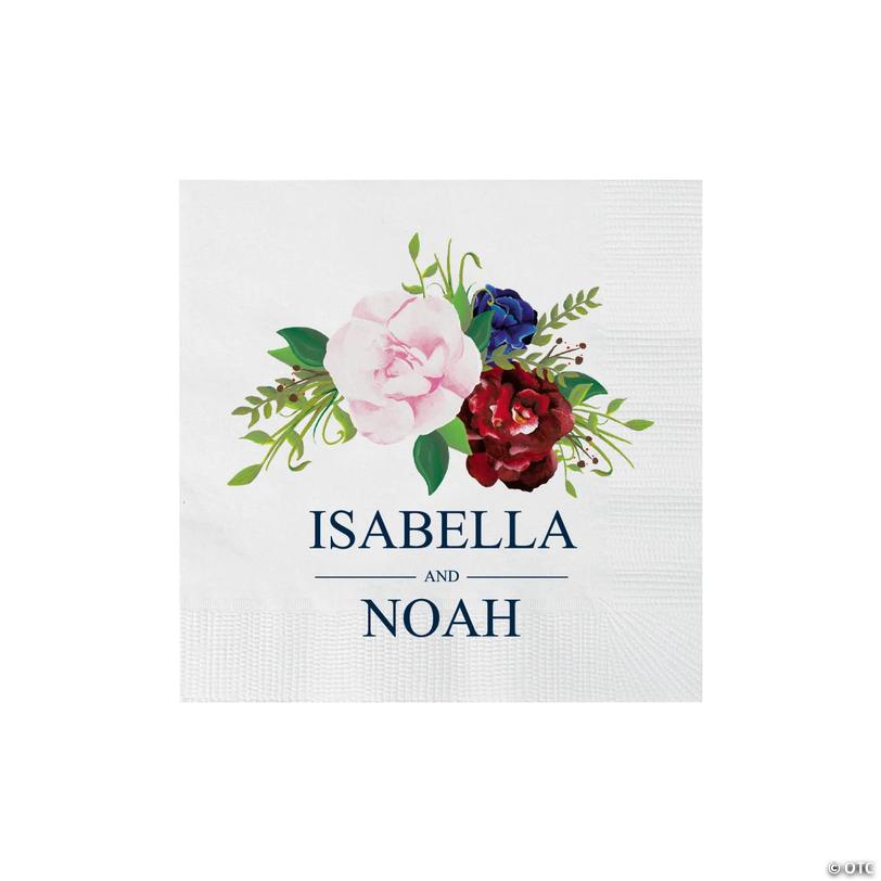 Bulk 50 Ct. Personalized Burgundy Blush Beverage Napkins Image