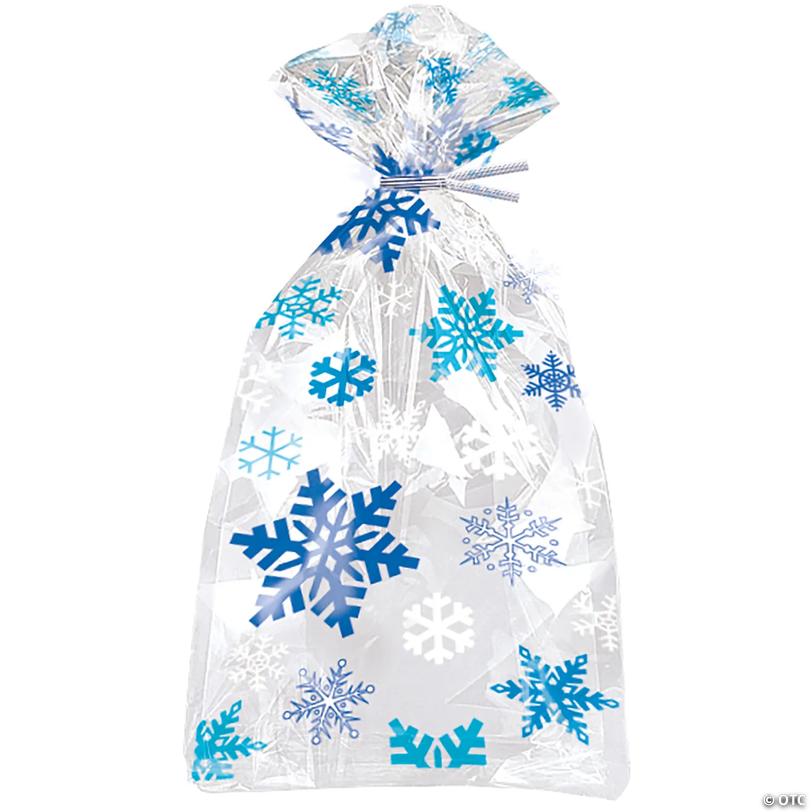 Blue &amp; White Snowflakes Cellophane Bags - 20 pc Image