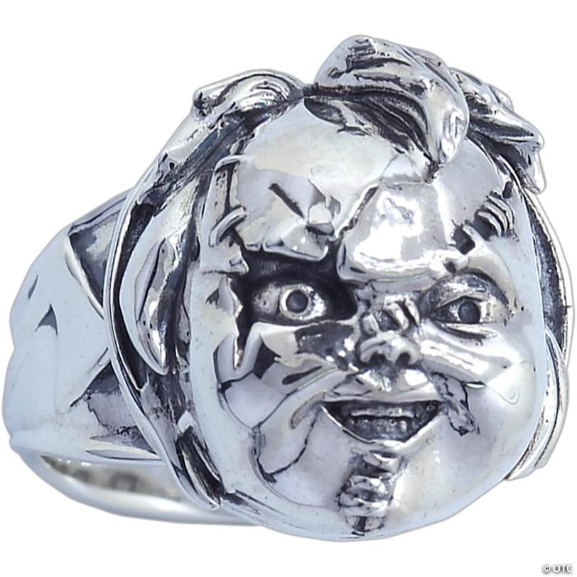 Child&amp;#8217;s Play&amp;#8482; Scarred Chucky Face Plated Brass Ring - Size 10 Image