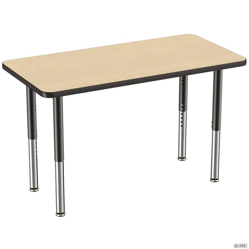 Factory Direct Partners 24 x 48 in Rectangle T-Mold Adjustable Activity Table with Mobile Super Legs - Maple/Black Image