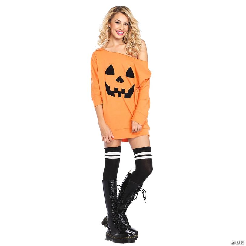 Women's Pumpkin Jersey Dress Costume Image