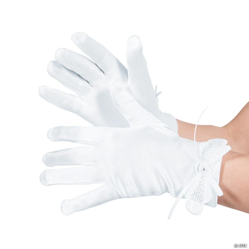 Kids White Lace Bow Gloves Image
