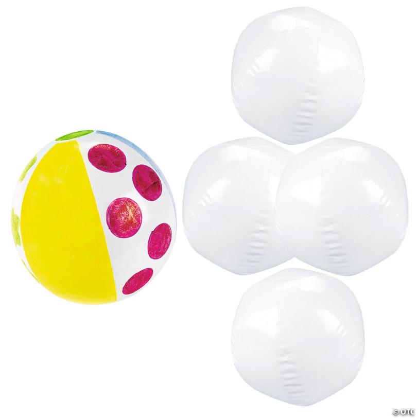 9" Inflatable DIY Medium White Vinyl Beach Ball Coloring Crafts - 4 Pc. Image