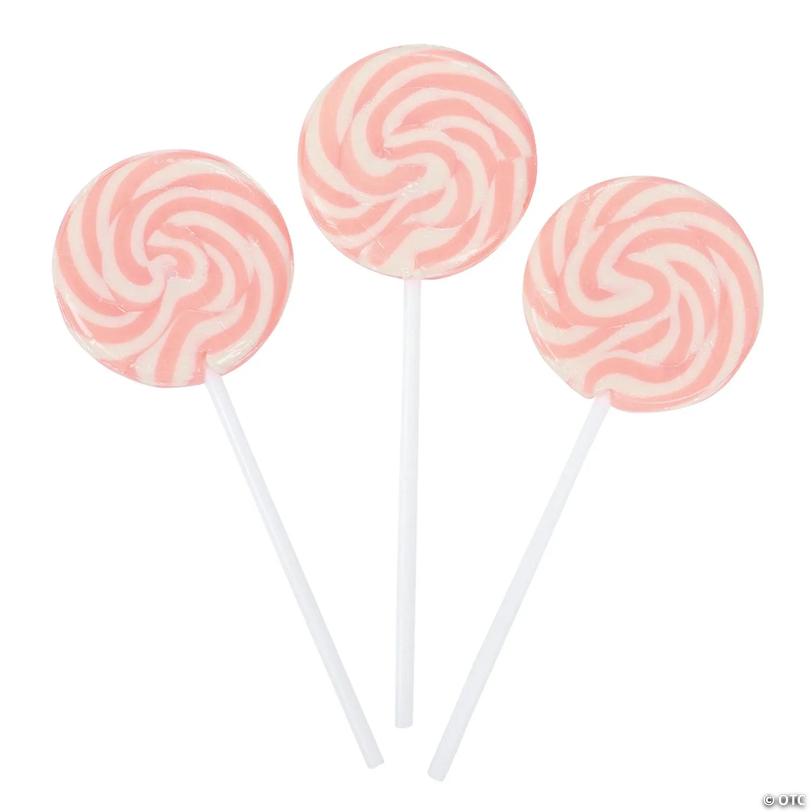 1 3/4" 14 oz. Pink &amp; White Swirl Strawberry Lollipops - 24 Pc. Image
