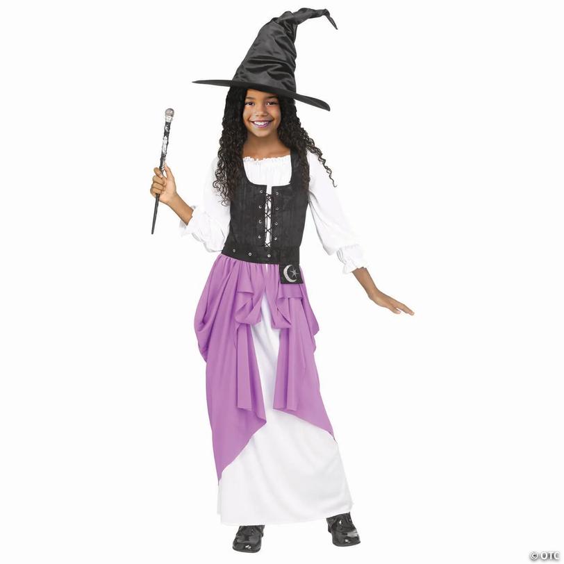 Girl&amp;#8217;s Black, Purple &amp; White Polyester Renaissance Witch Costume - Large 12-14 Image