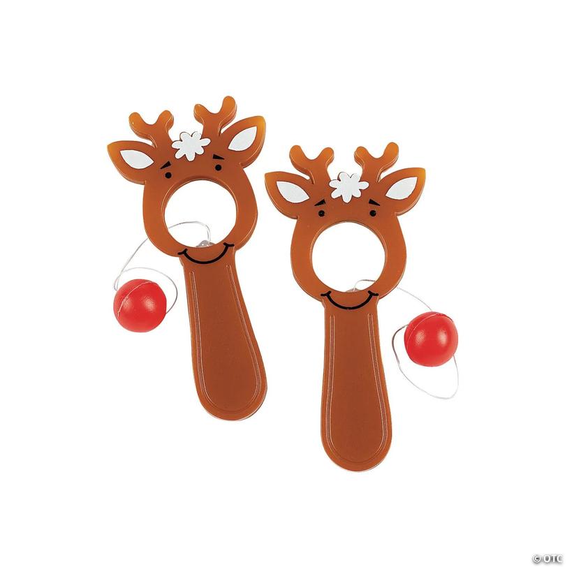 Bulk Reindeer Catch-a-Nose Christmas Paddleball Games - 48 pc Image