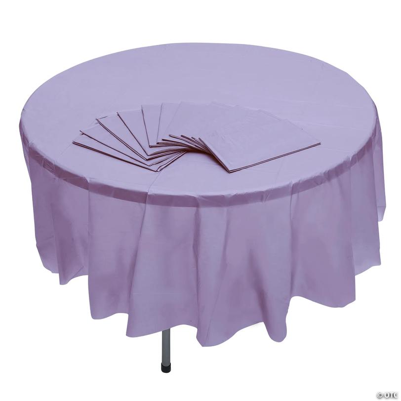 82" Bulk 12 Pc. Lilac Banquet-Style Disposable Round Plastic Tablecloths Image