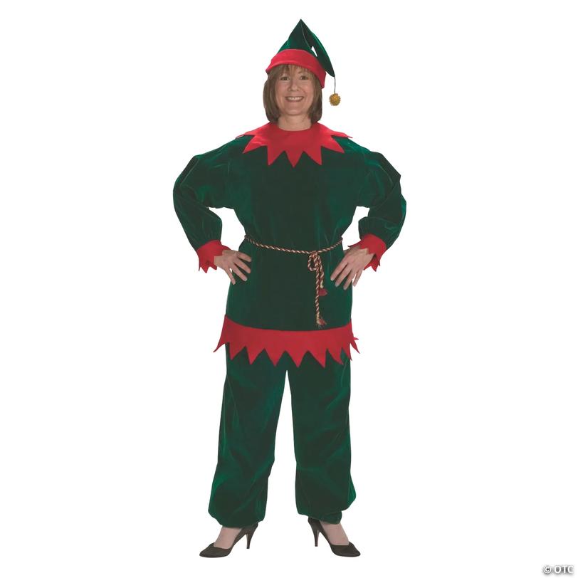Adults Red &amp; Green Velvet Elf Suit Costume Image