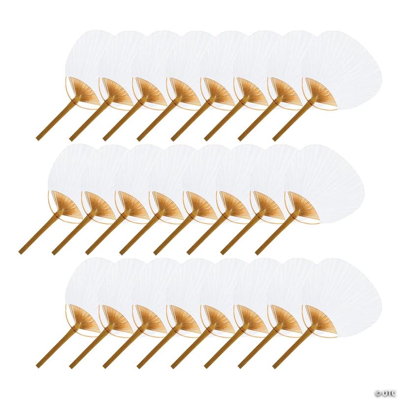 Bulk  48 Pc. White Bamboo Paddle Hand Fans Image