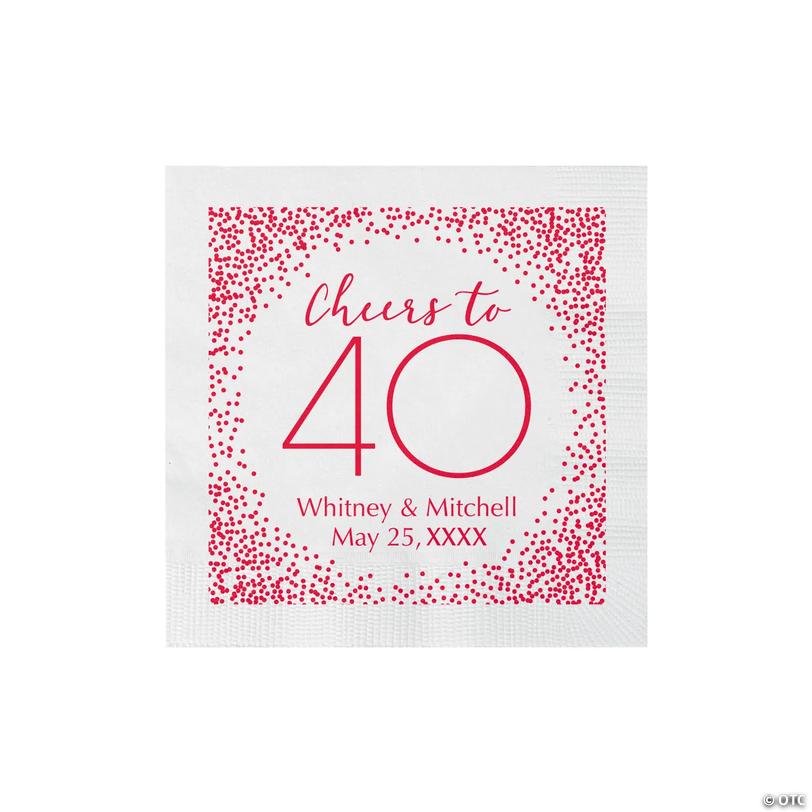 Bulk 50 Ct. Personalized 40th Anniversary Beverage Napkins Image
