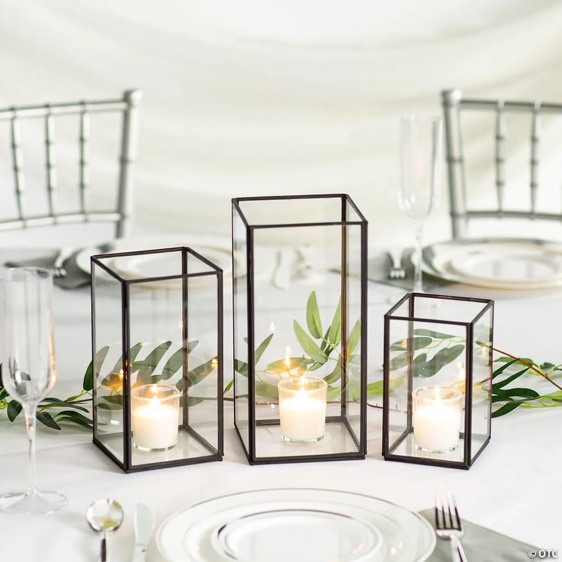 6 1/8" - 10" Black Elegant Framed Glass Candle Holder Set - 3 Pc. Image