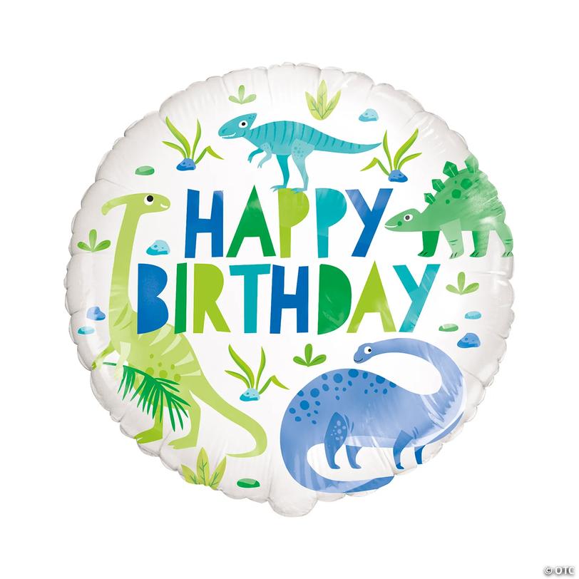Blue &amp; Green Dinosaur 18" Round Mylar Balloon Image