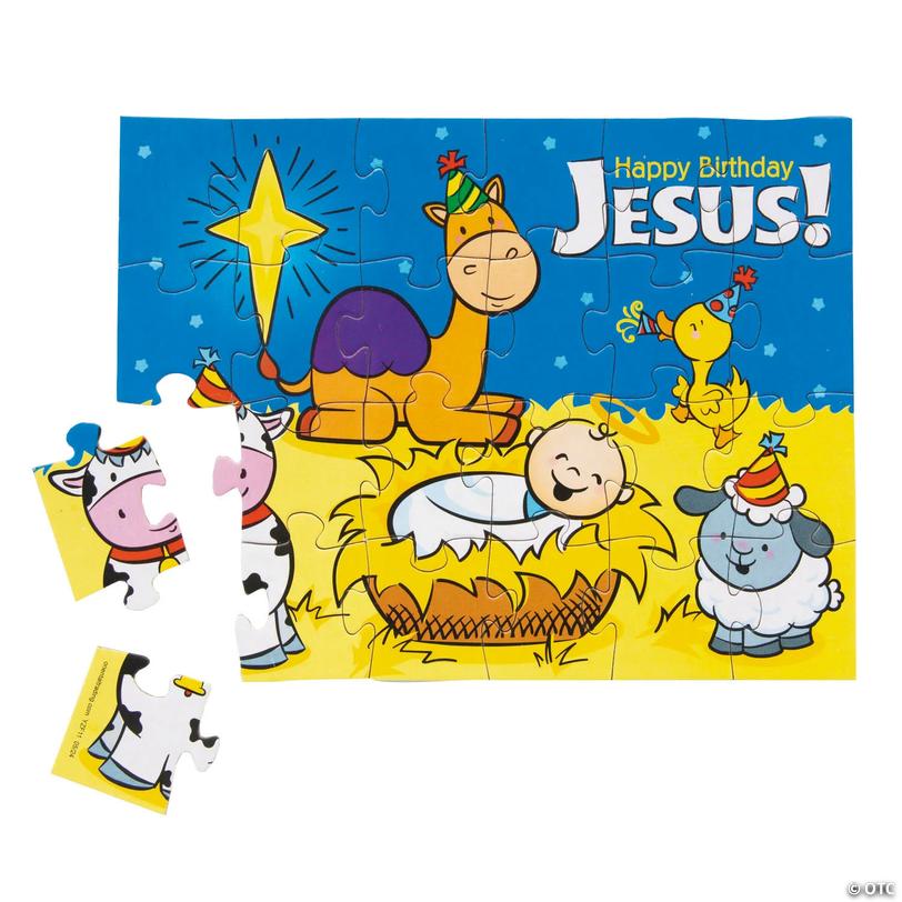 Mini Happy Birthday Jesus Religious Christmas Jigsaw Puzzles - 12 pc Image