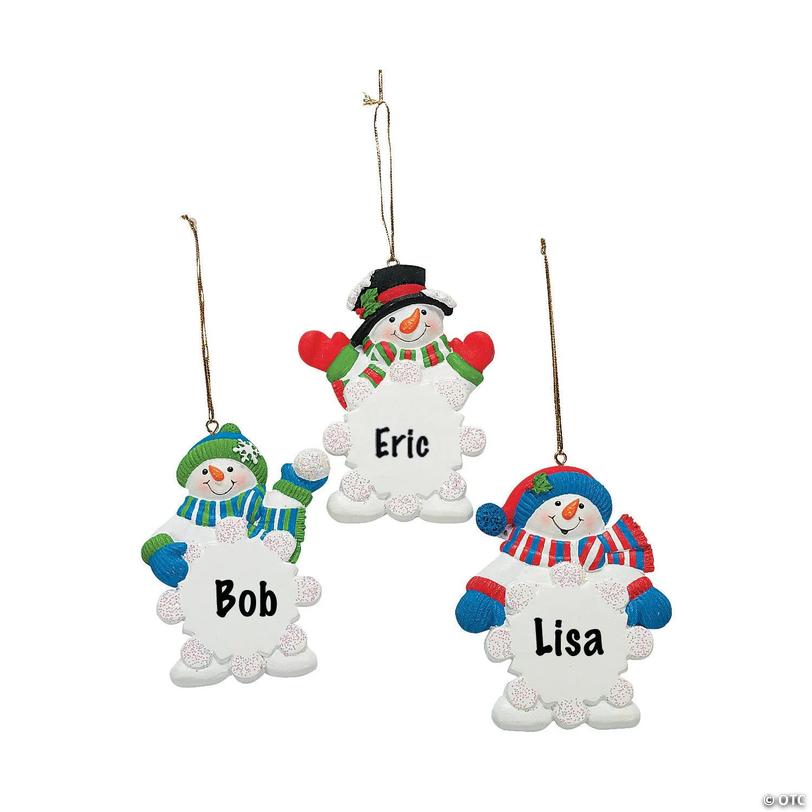 Write-A-Name Snowman Snowflake Resin Christmas Ornaments - 12 pc Image