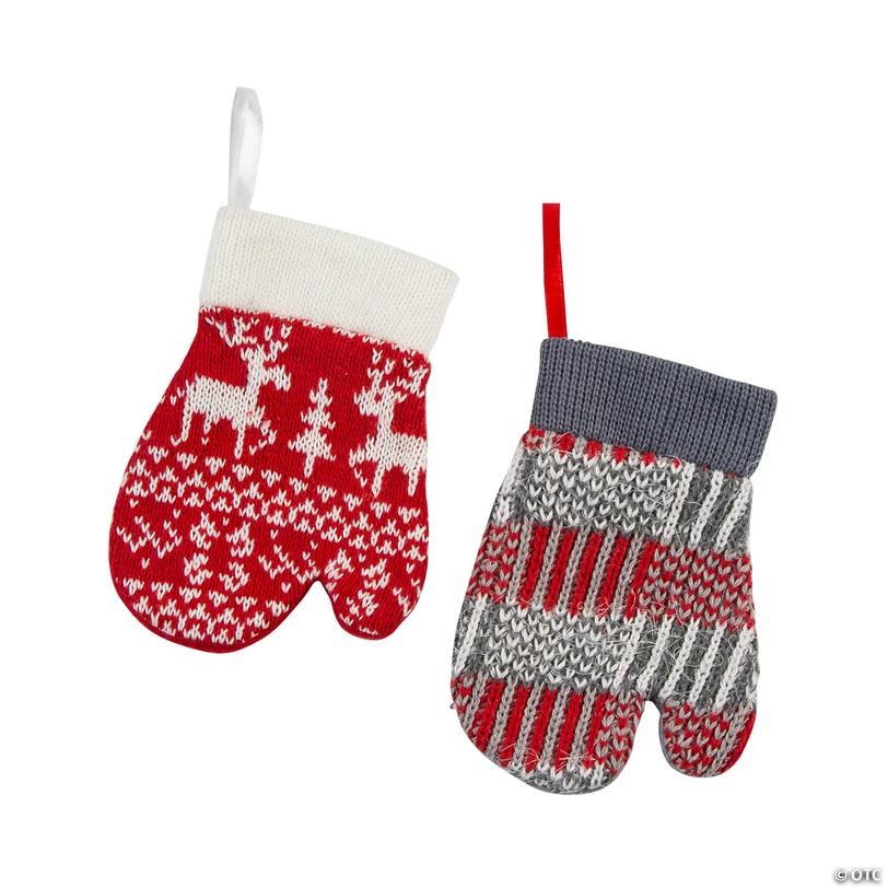 Holiday Knitted Wool Mitten Christmas Ornaments - 12 pc Image