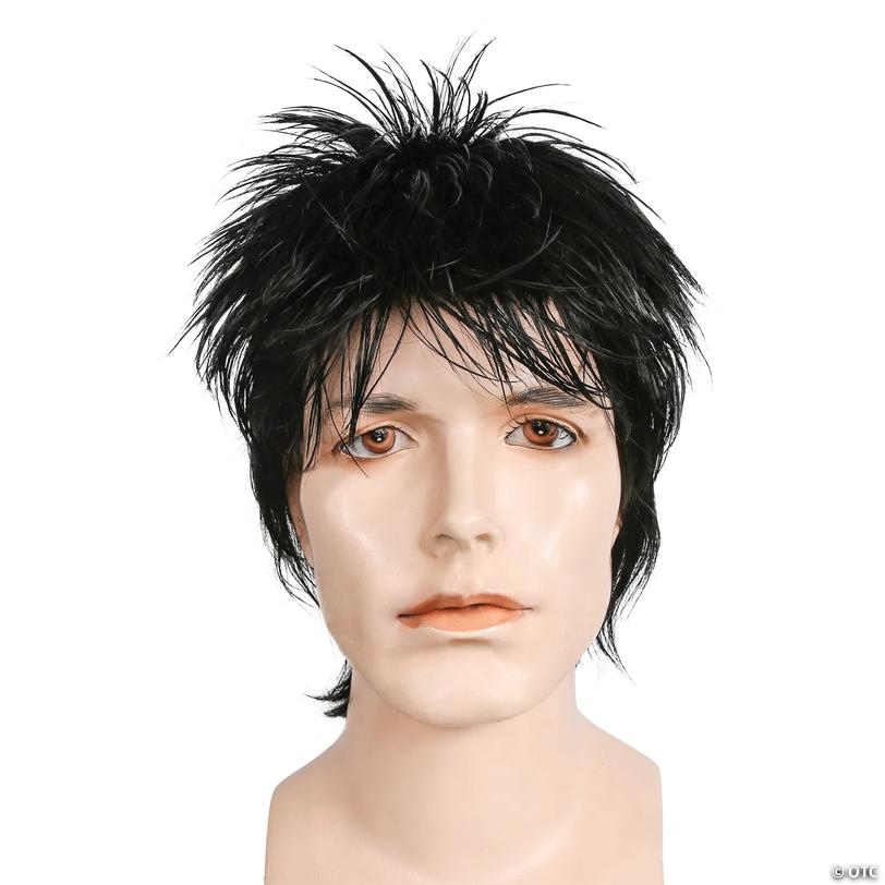 Adults Rod Short Spikey Top with Long Shag Wig - Black 1 Image
