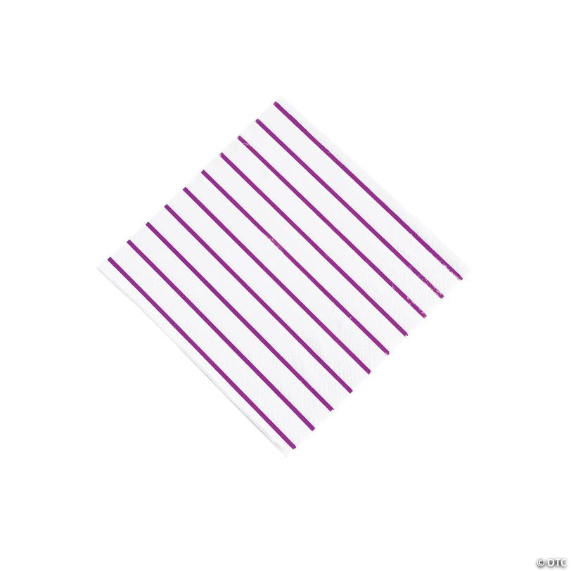Purple Metallic Stripe Beverage Napkins - 32 Pc. Image